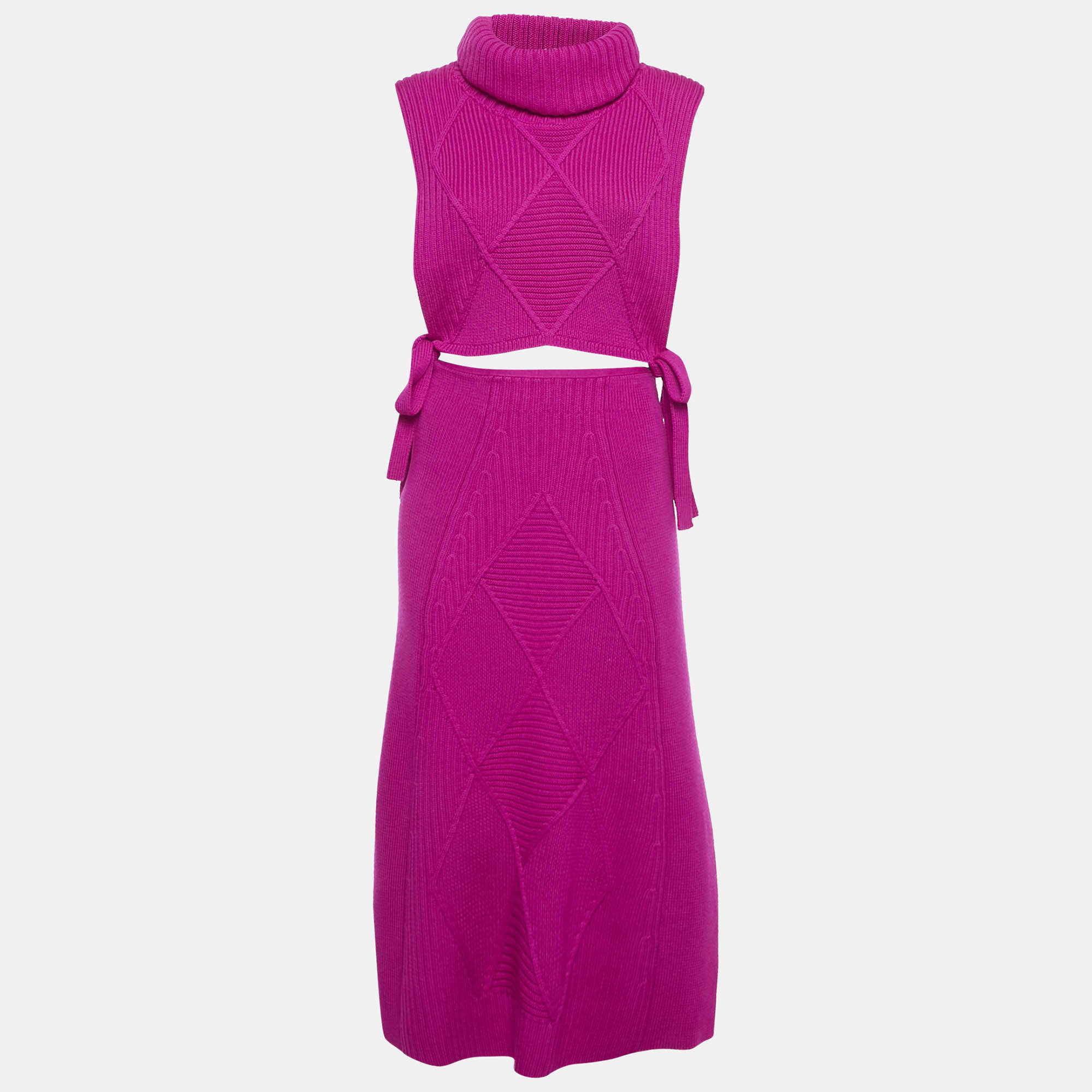 Pre Owned Kenzo Purple Cable Knit Turtle Neck Top & Maxi Skirt M
