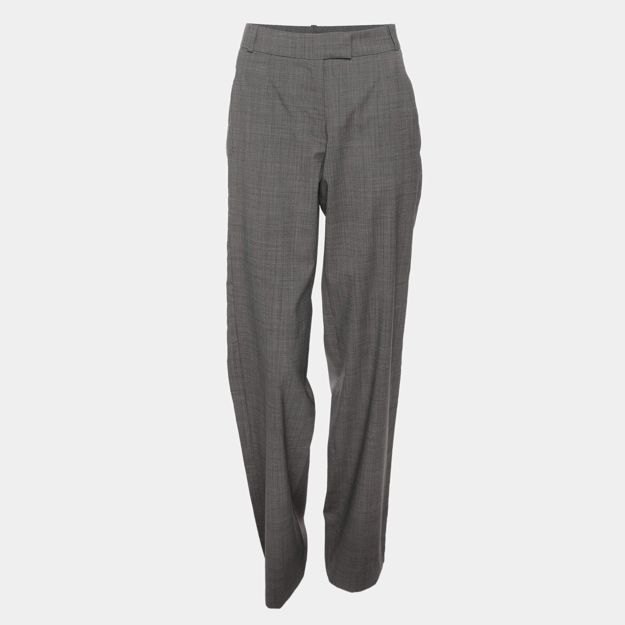 Pre Owned Kenzo Grey Wool Blend Wide Leg Trousers S