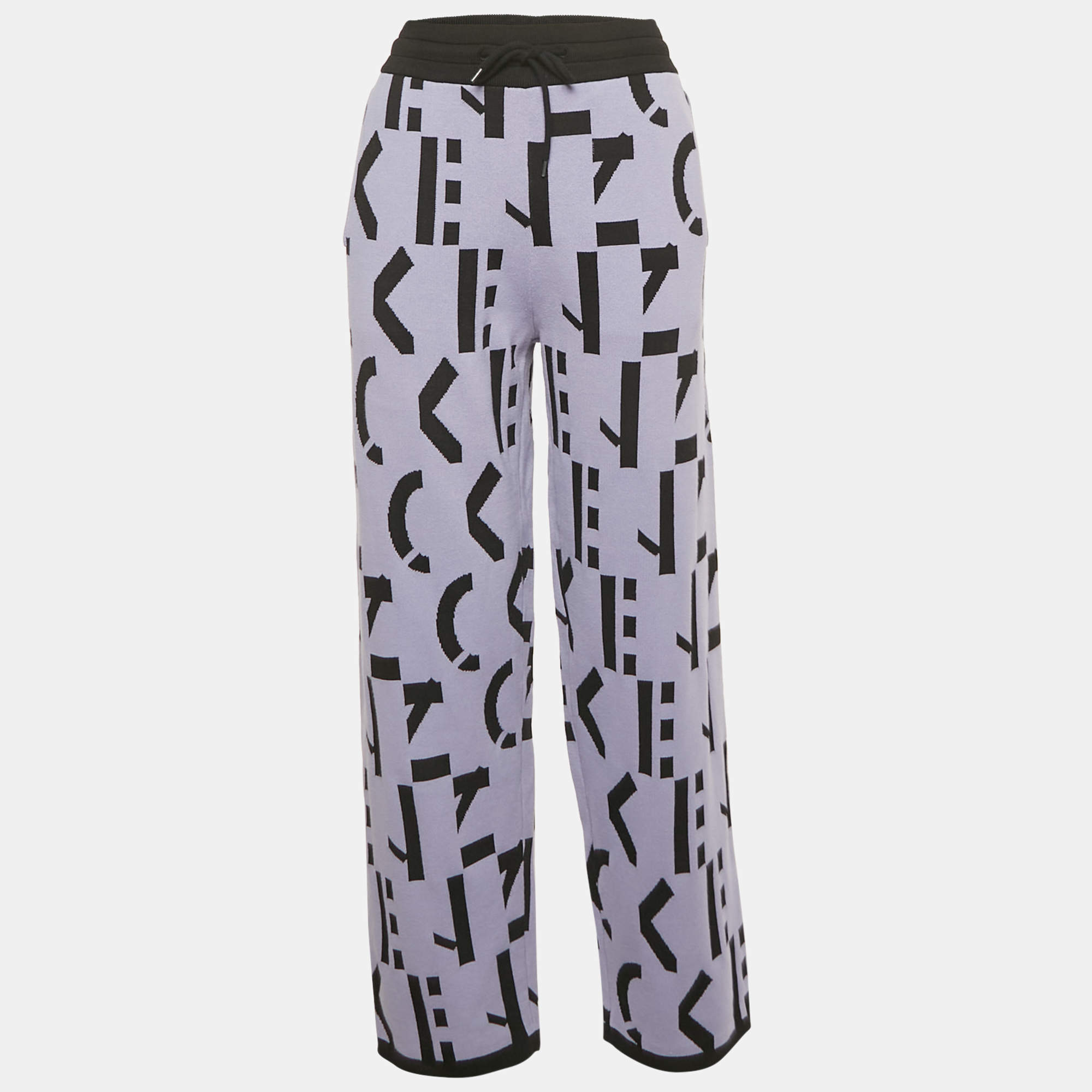 Pre Owned Kenzo Lavender Logo Jacquard Knit Trousers L