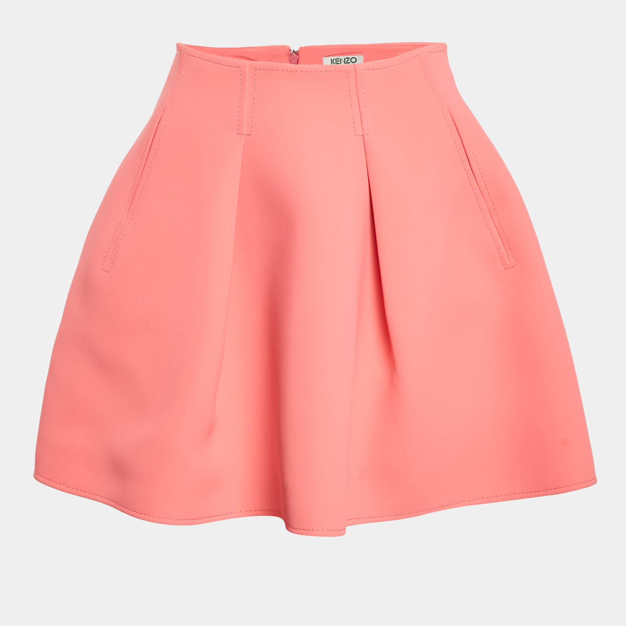Pre Owned Kenzo Pink Crepe Pleated Mini Skirt M