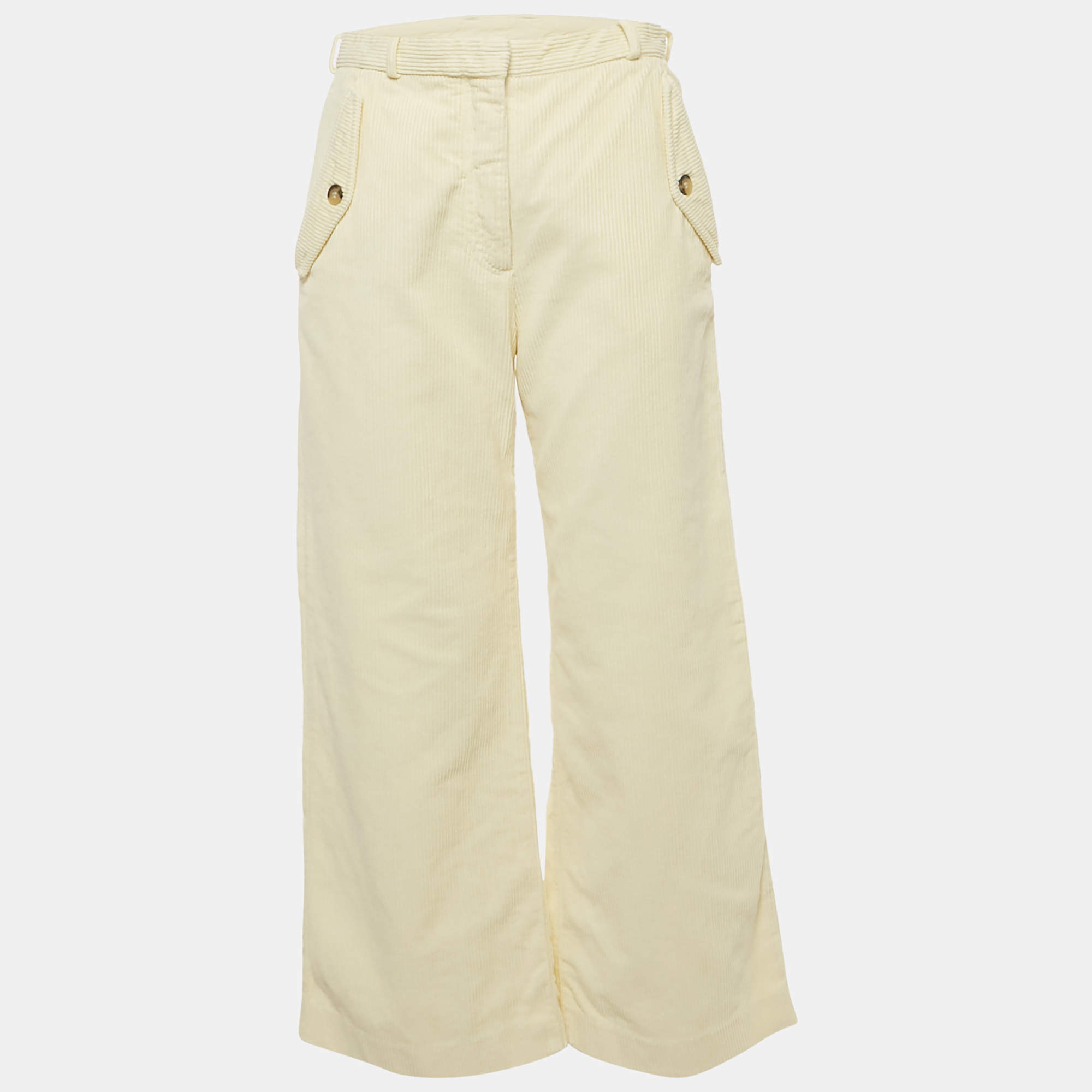 Pre Owned Kenzo Cream Corduroy Straight Leg Jeans M Waist 28"