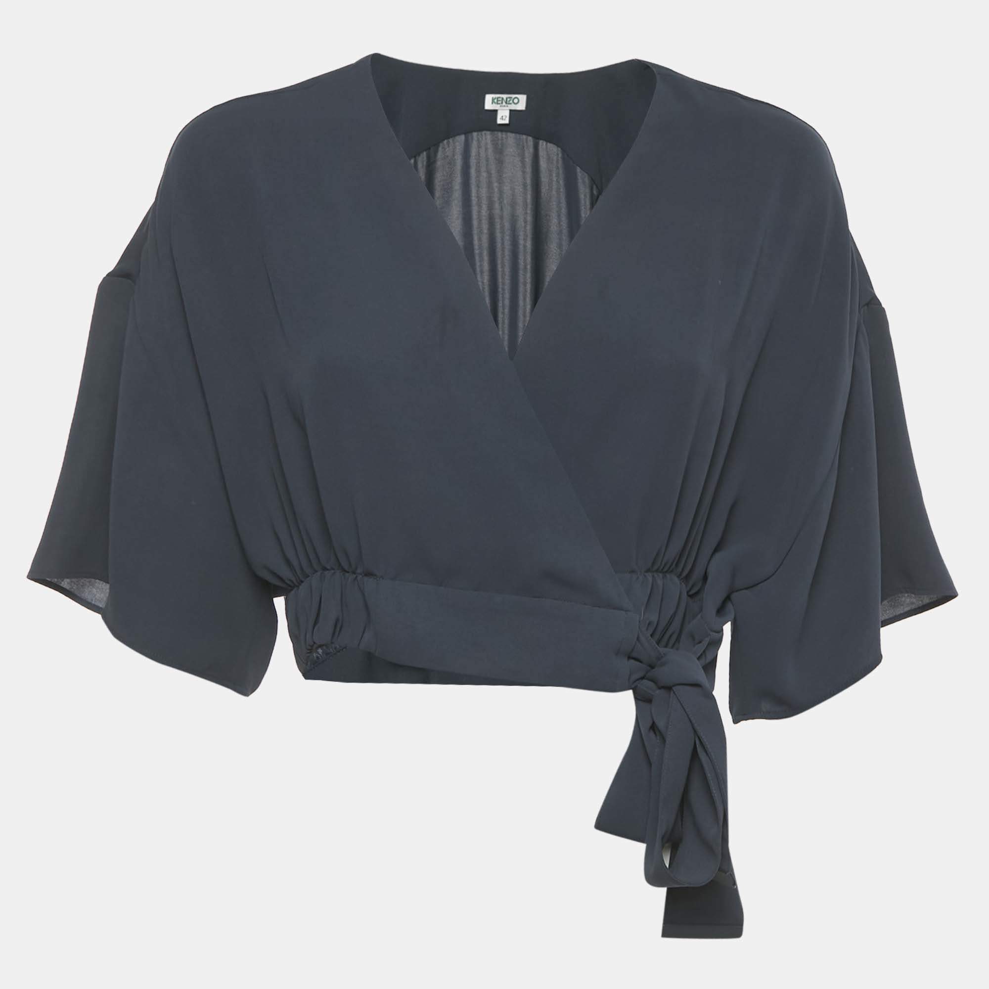 Pre Owned Kenzo Blue Chiffon Crop Top L