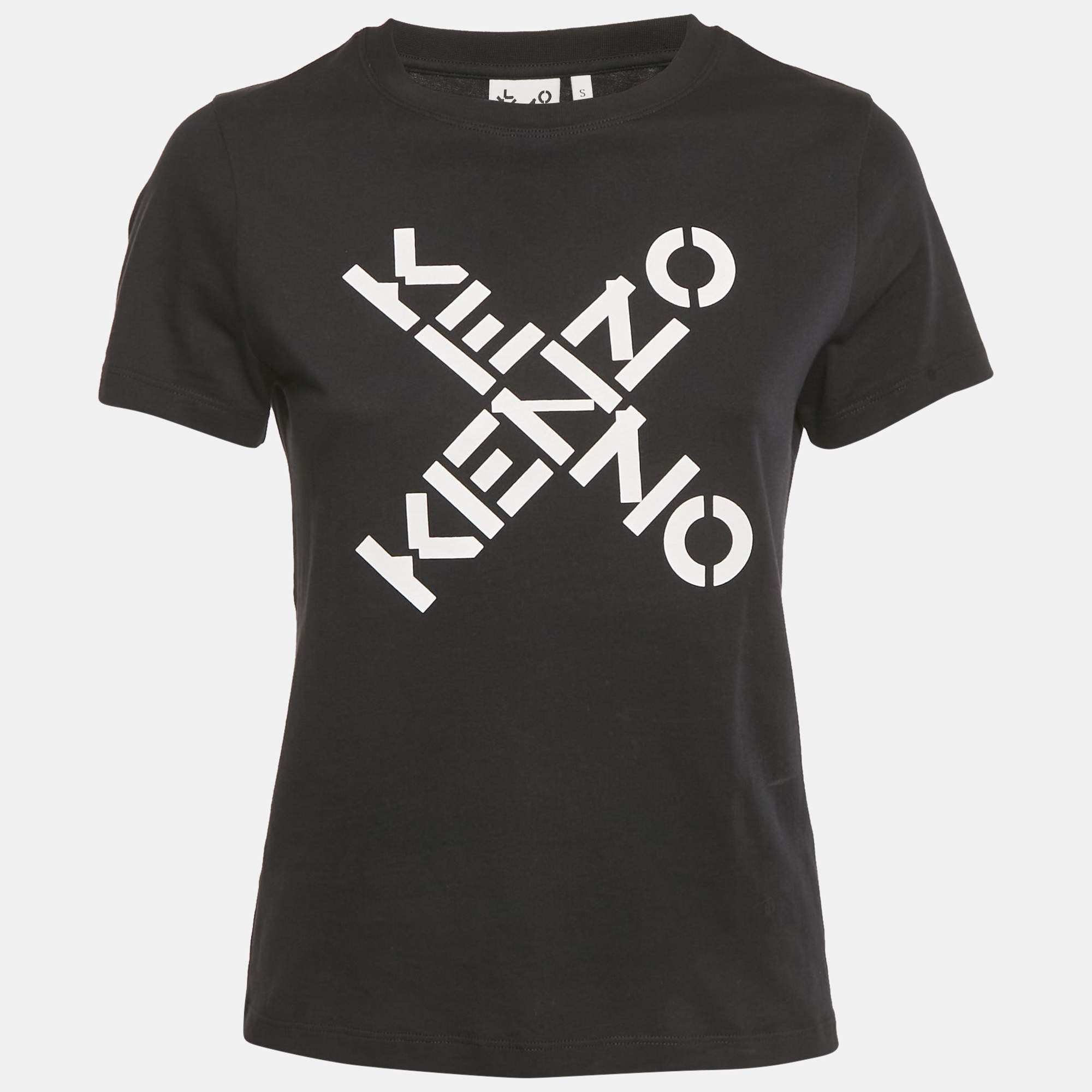Pre Owned Kenzo Black Logo Print Jersey Crewneck T-Shirt S