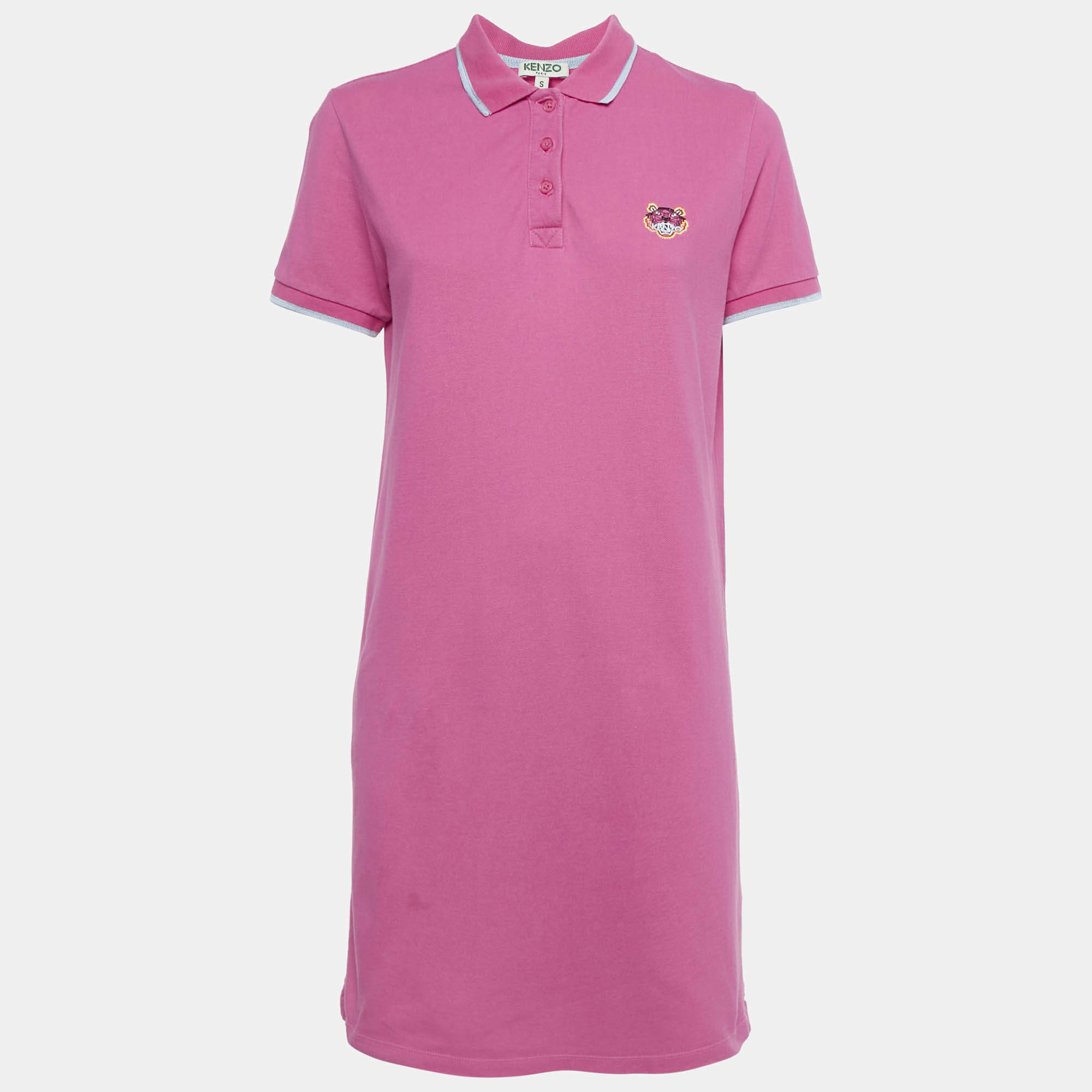 Pre Owned Kenzo Pink Logo Embroidered Cotton Polo T-Shirt S