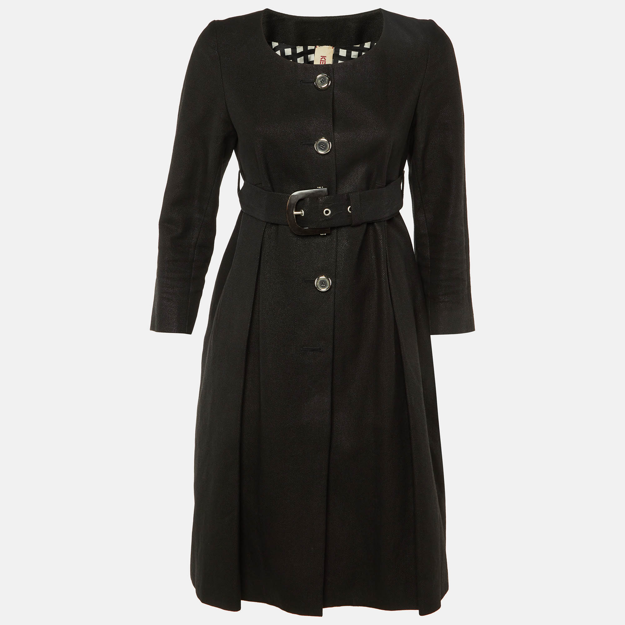 Pre Owned Kenzo Defile Black Paper & Cotton Belted Coat S