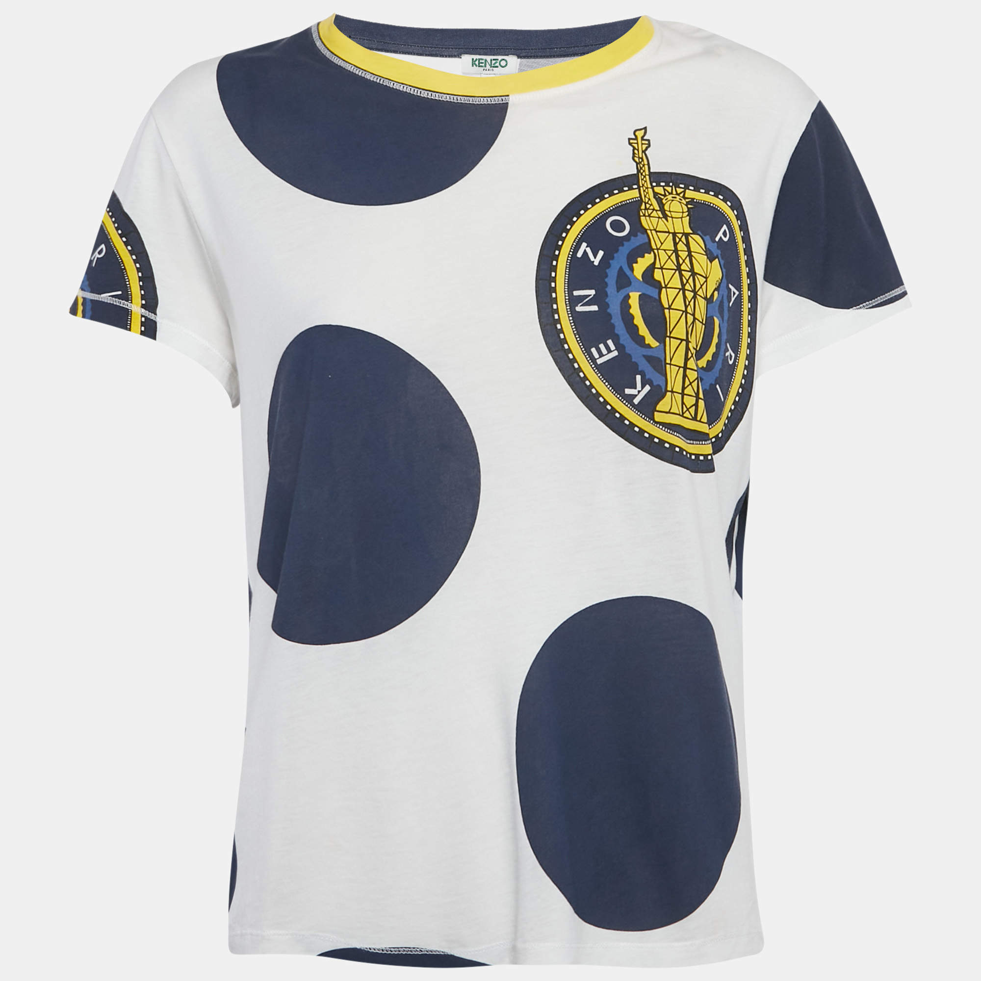 Pre Owned Kenzo White Printed Cotton Blend T-Shirt M