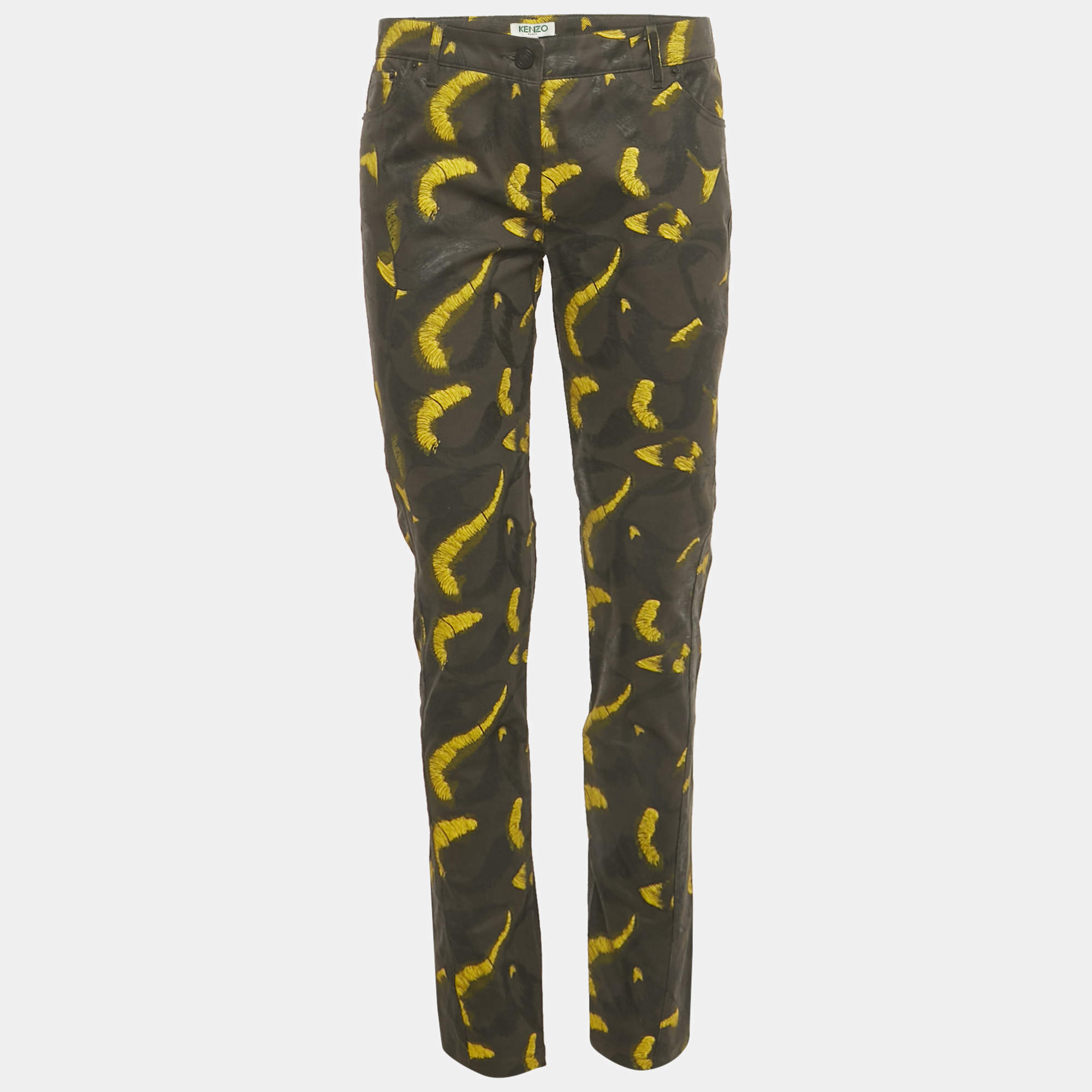 Pre Owned Kenzo Black Printed Cotton Pants M