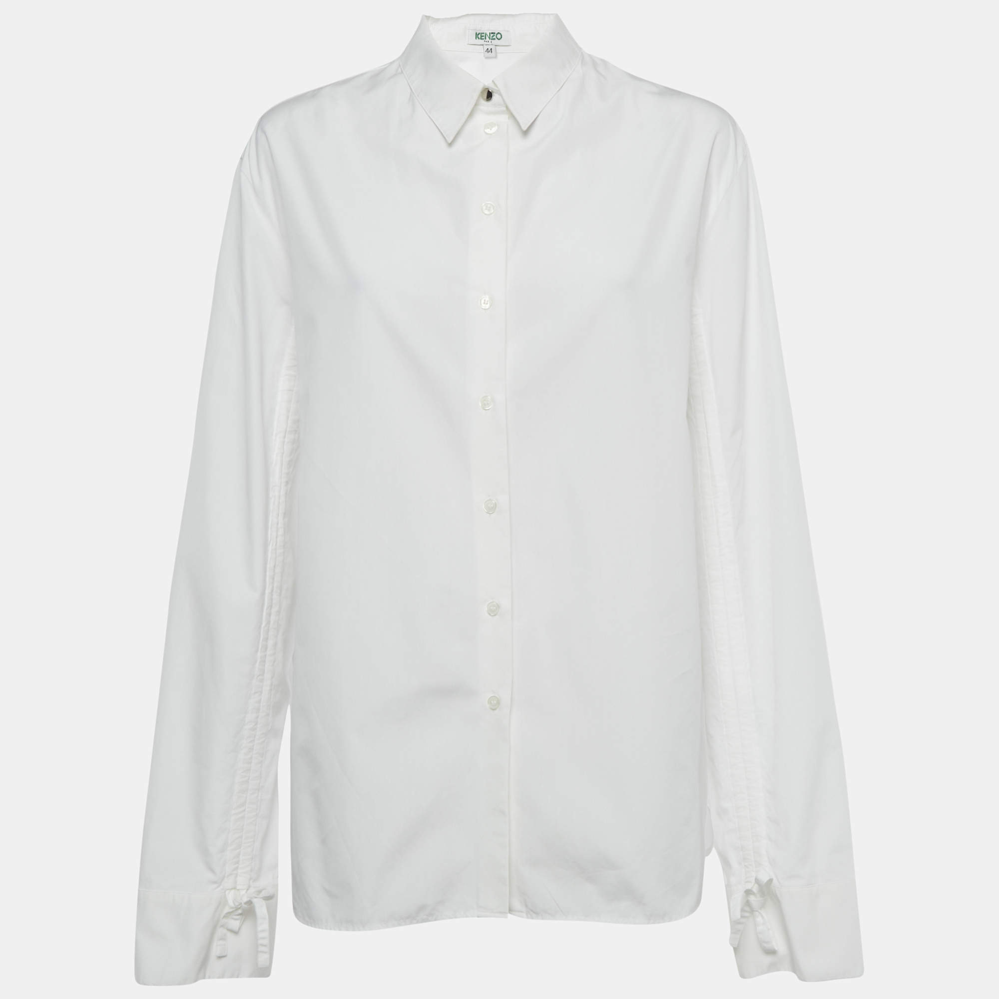 Pre Owned Kenzo White Poplin Drawstring Ruche Sleeve Shirt L