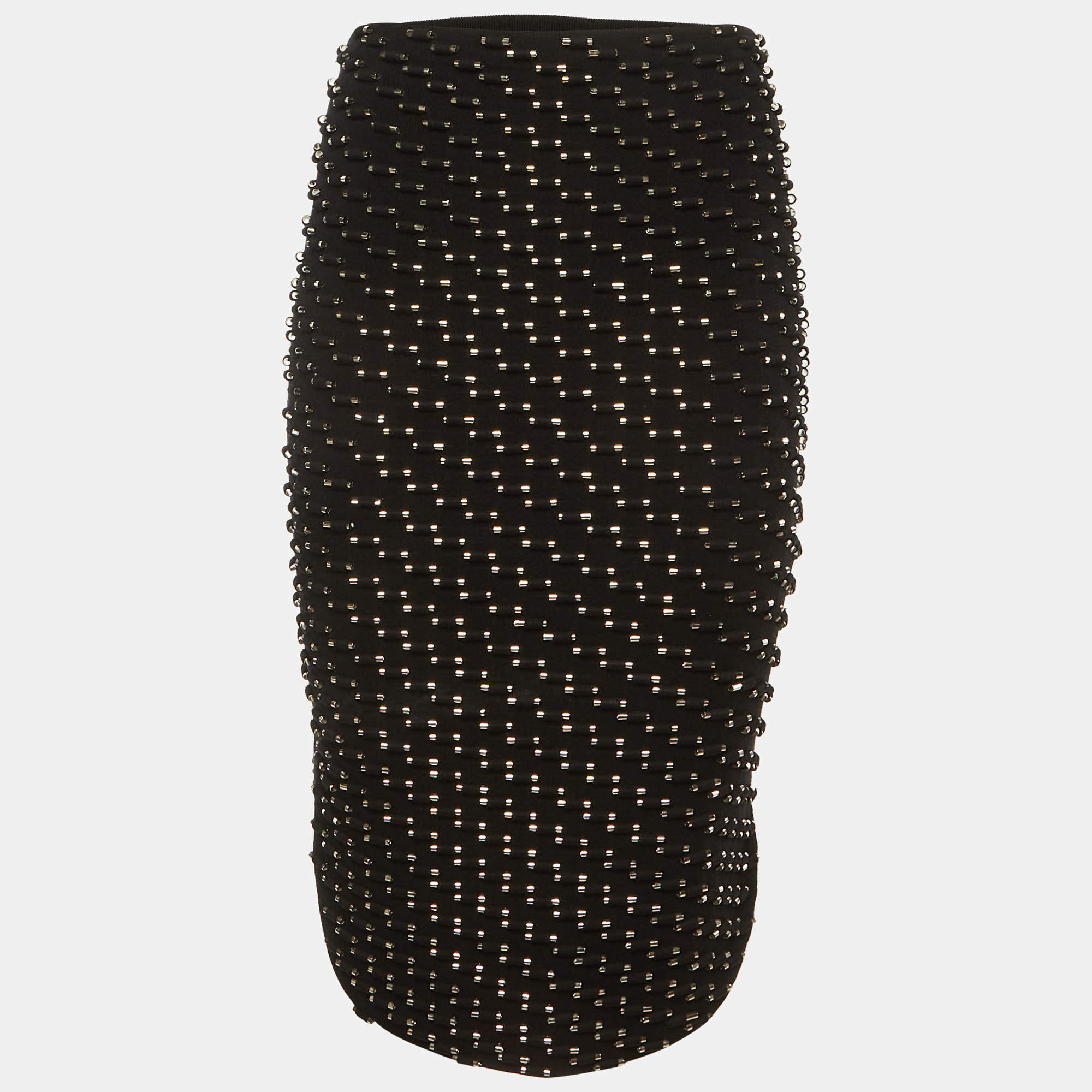 Pre Owned Kenzo Black Knit Studded Fitted Midi Skirt S
