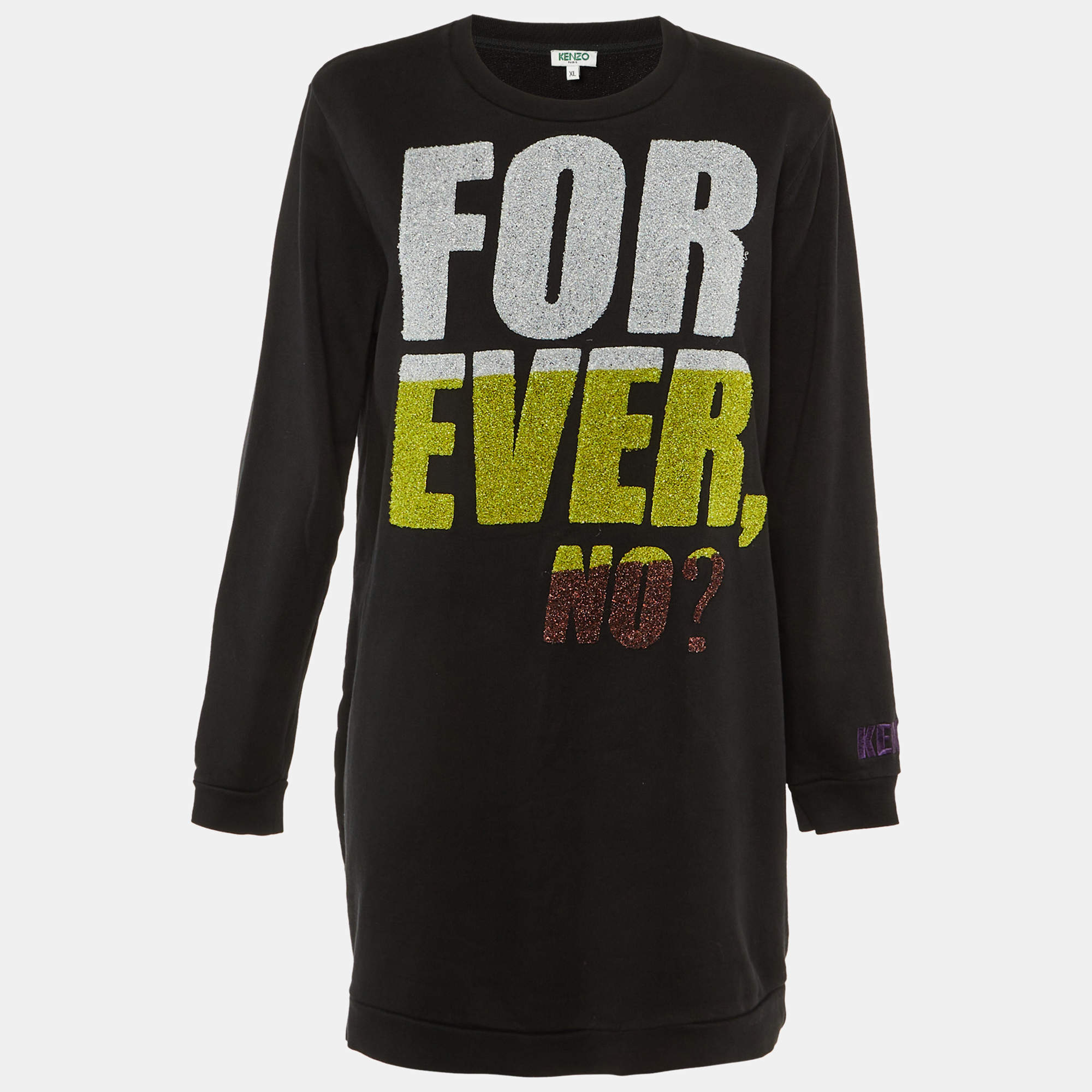 Pre Owned Kenzo Black 'Forever, No? Cotton Sweatshirt Dress XL