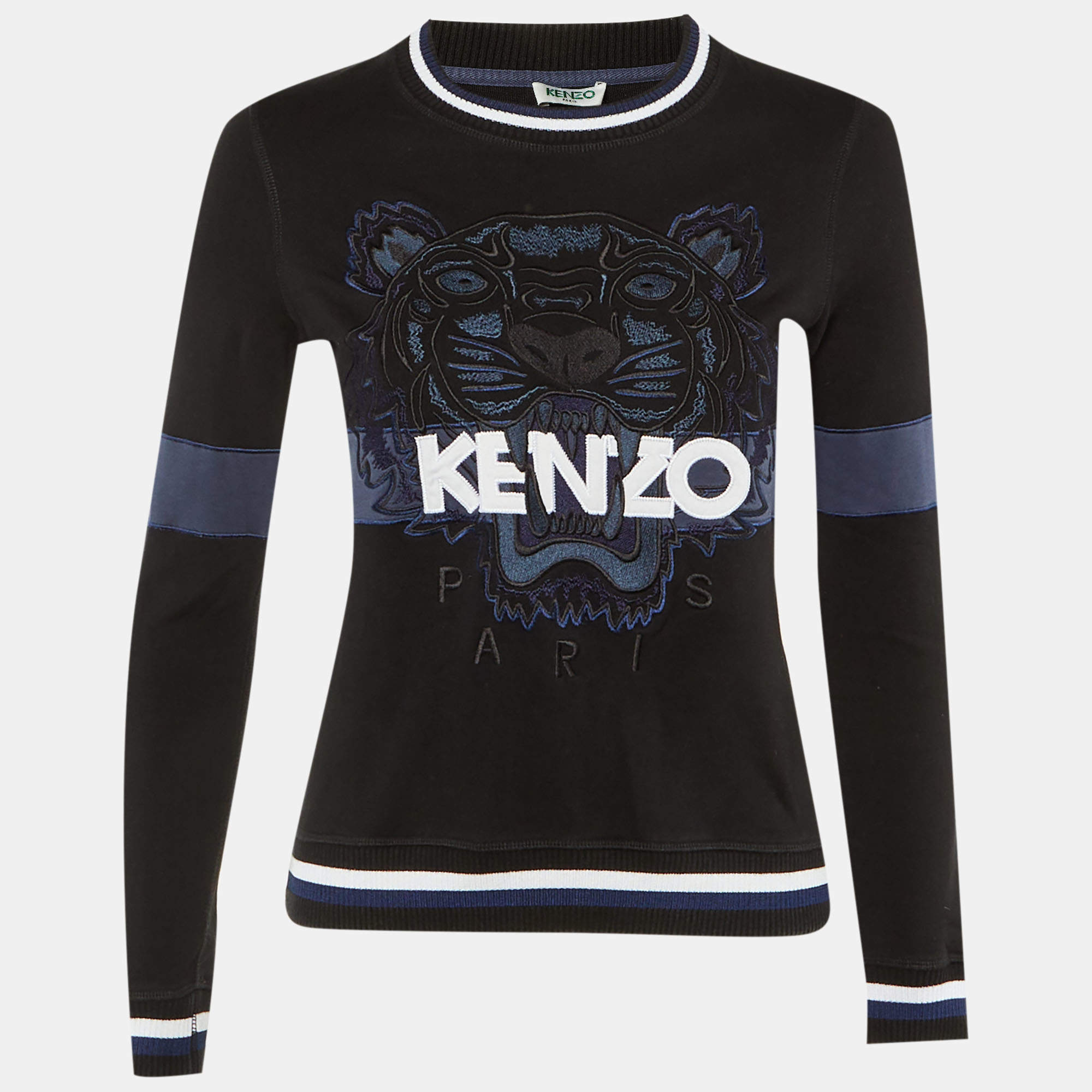 Pre Owned Kenzo Black Tiger Embroidered Cotton Crew Neck Sweatshirt S