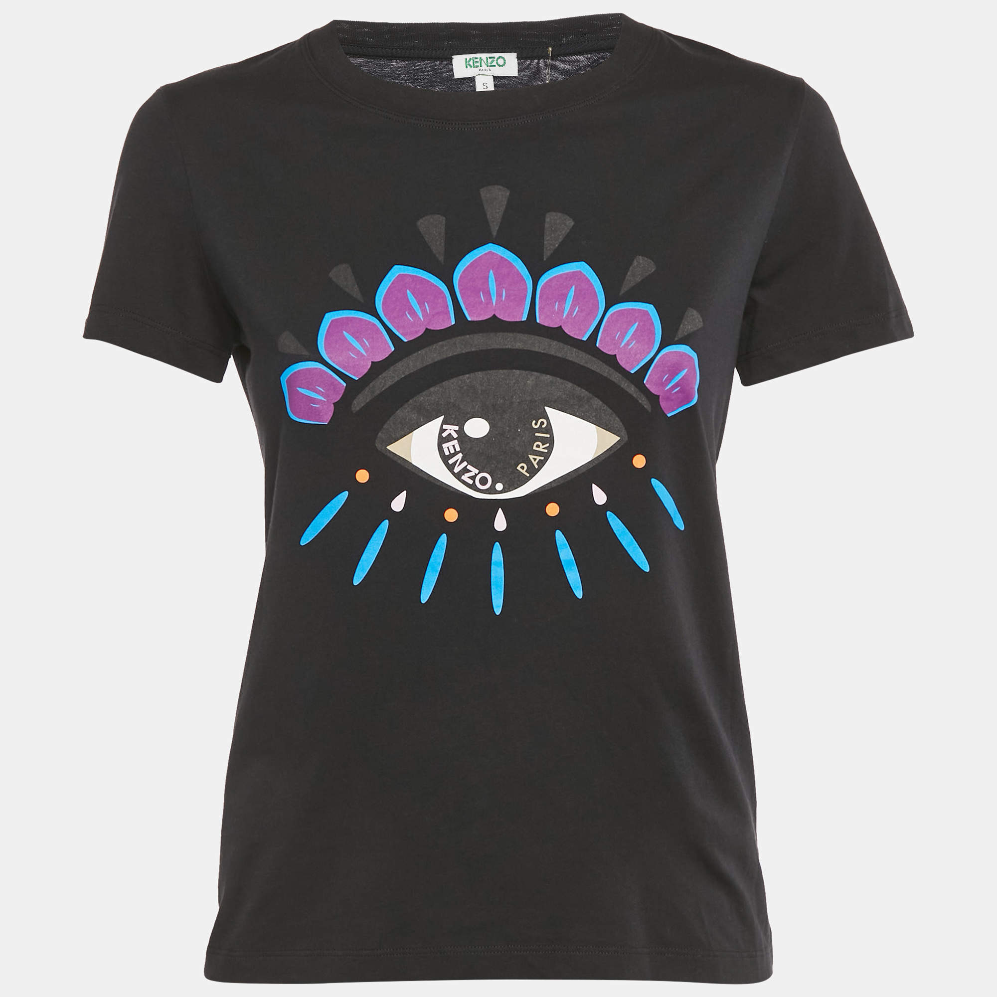 Pre Owned Kenzo Black Eye Print Cotton T-Shirt S