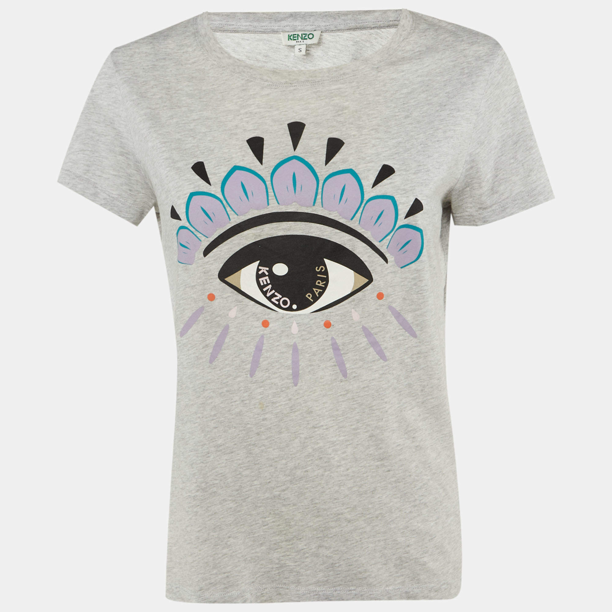 Pre Owned Kenzo Grey Eye Print Cotton T-Shirt S
