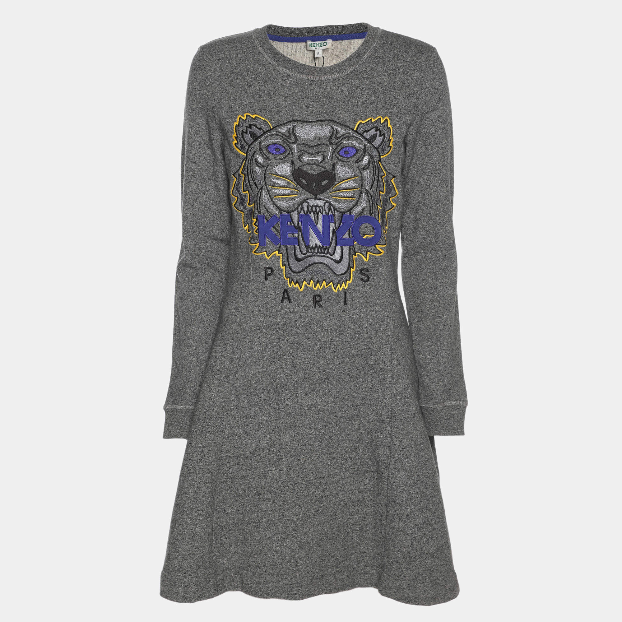 Pre Owned Kenzo Grey Jersey Long Sleeve Mini Dress S