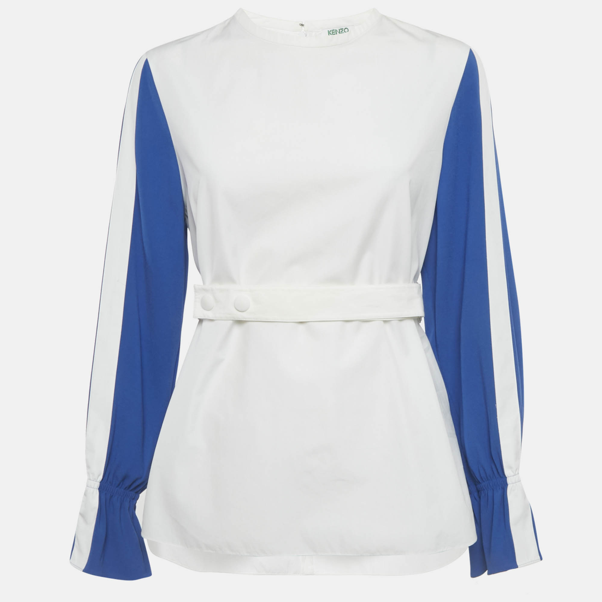 Pre Owned Kenzo White/Blue Cotton Shift Dress M