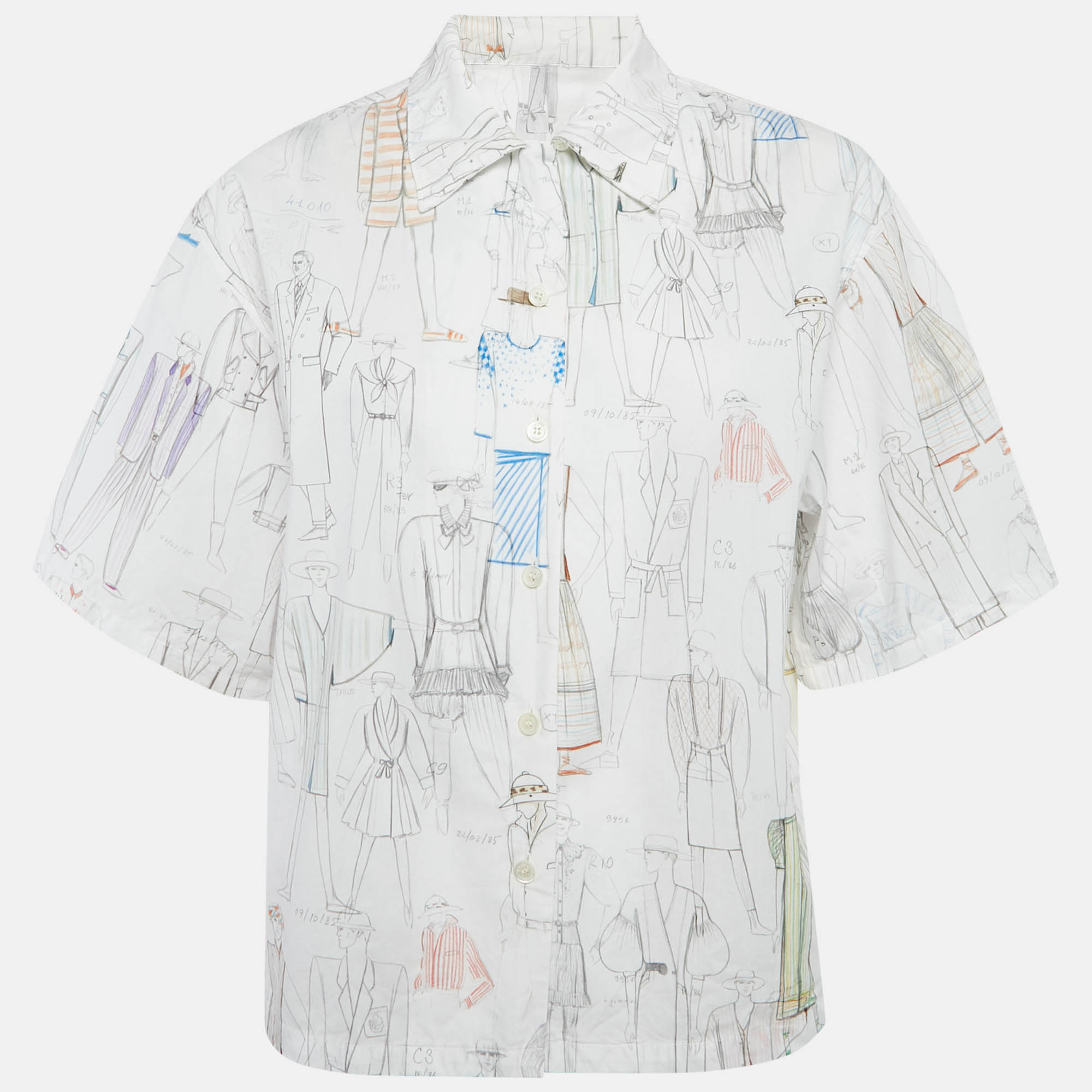 Pre Owned Kenzo White Printed Cotton Boxy Shirt M