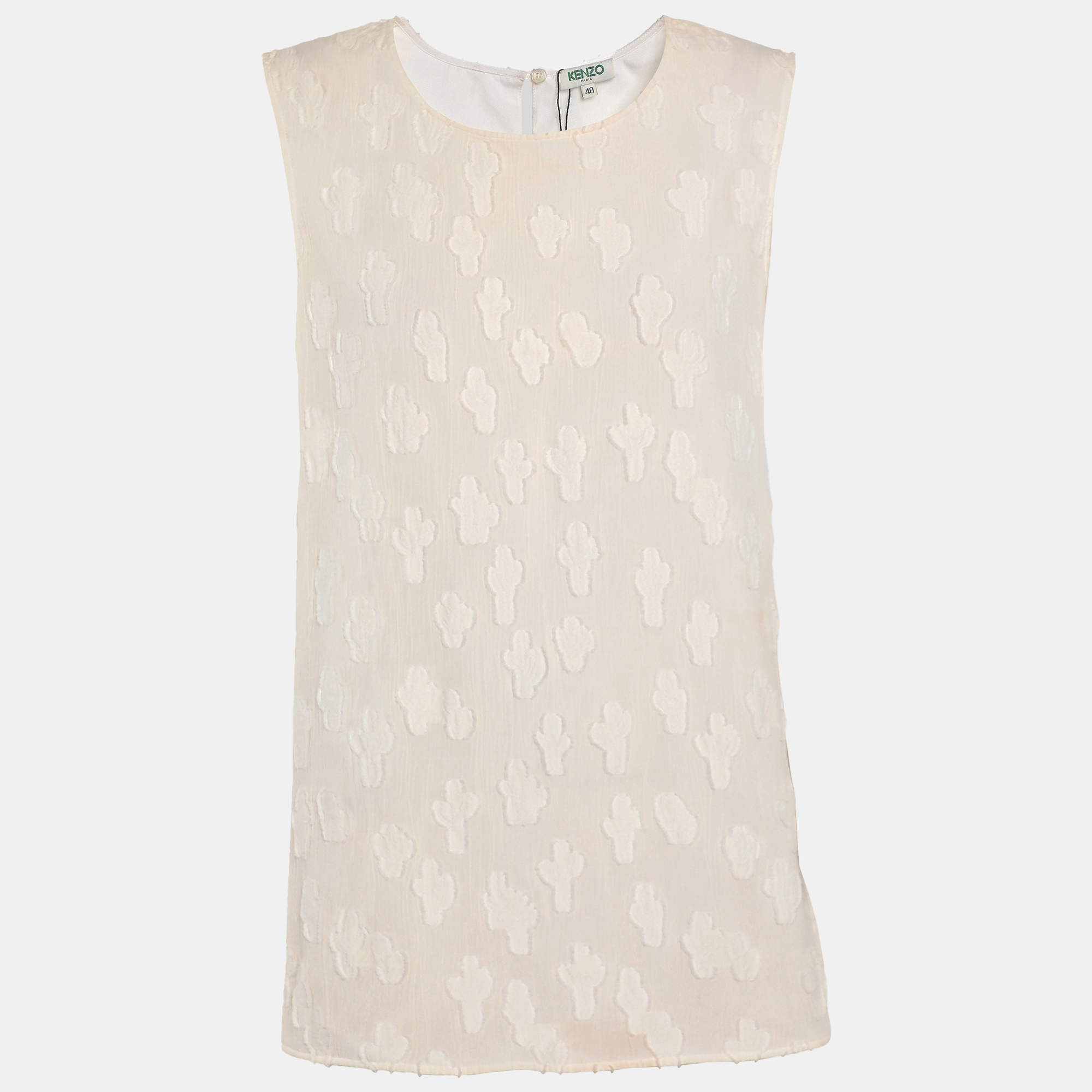 Pre Owned Kenzo Cream Brocade Fabric Sleeveless Tops M