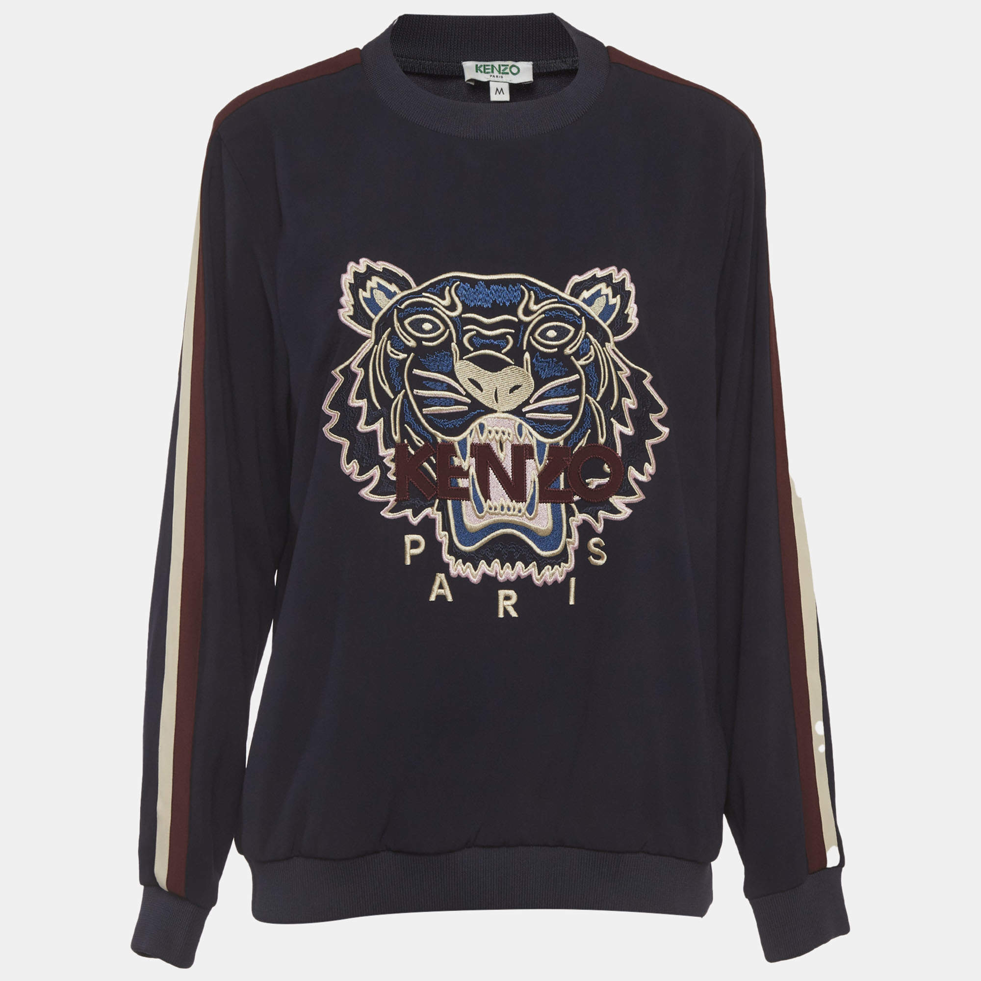 Pre Owned Kenzo Blue Tiger Embroidered Crepe Sweatshirt M