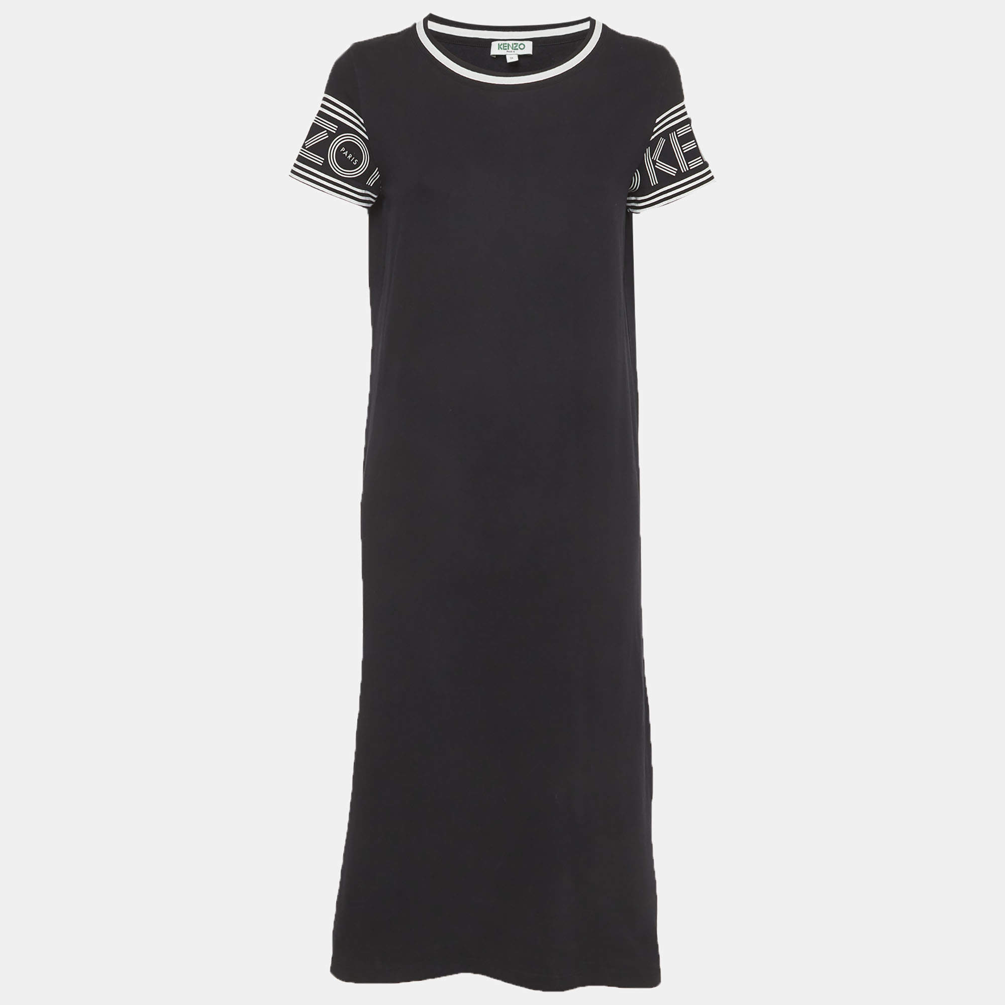 Pre Owned فستان ميدي كنزو جيرسي مطبوع شعار أسود مقاس صغير  


