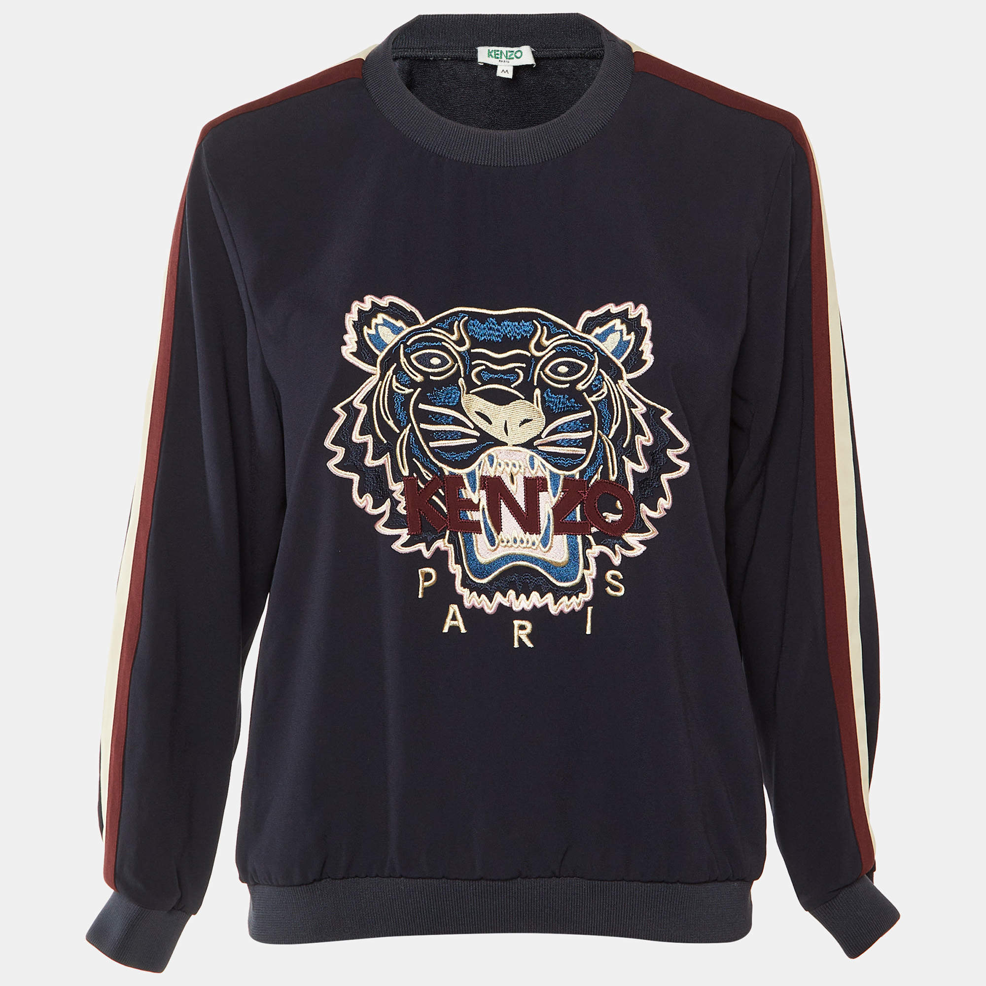 مملوكة مسبقًا Kenzo Navy Blue Logo Embroidered Crepe Crew Neck Sweatshirt M