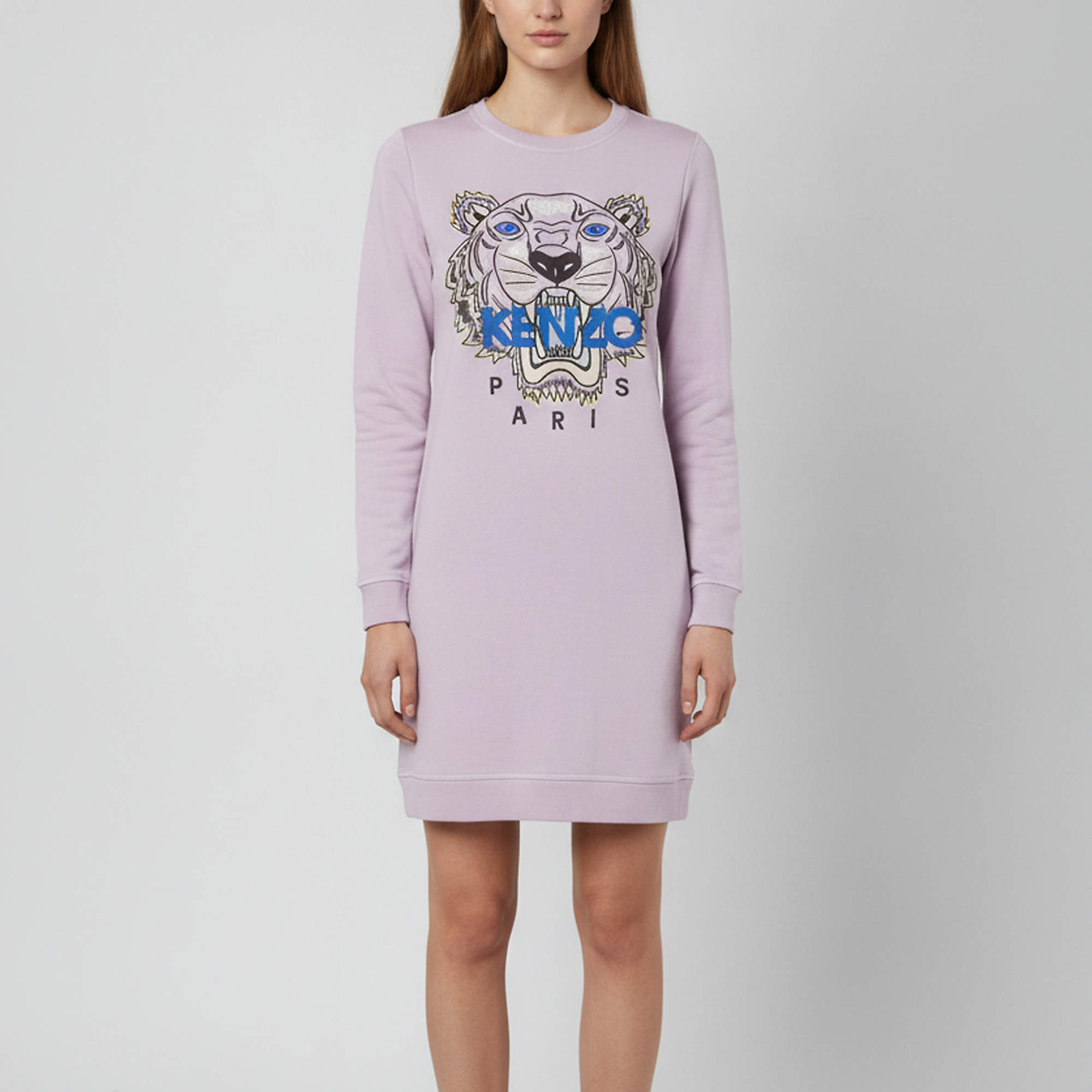 Pre Owned Kenzo Purple Tiger Logo Embroidered Knit Sweatshirt Dress XS