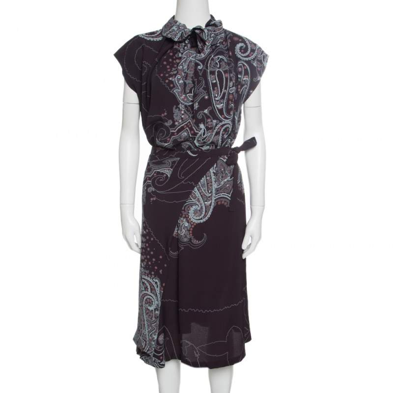 Kenzo Brown Paisley Print Top and Wrap Skirt Set S