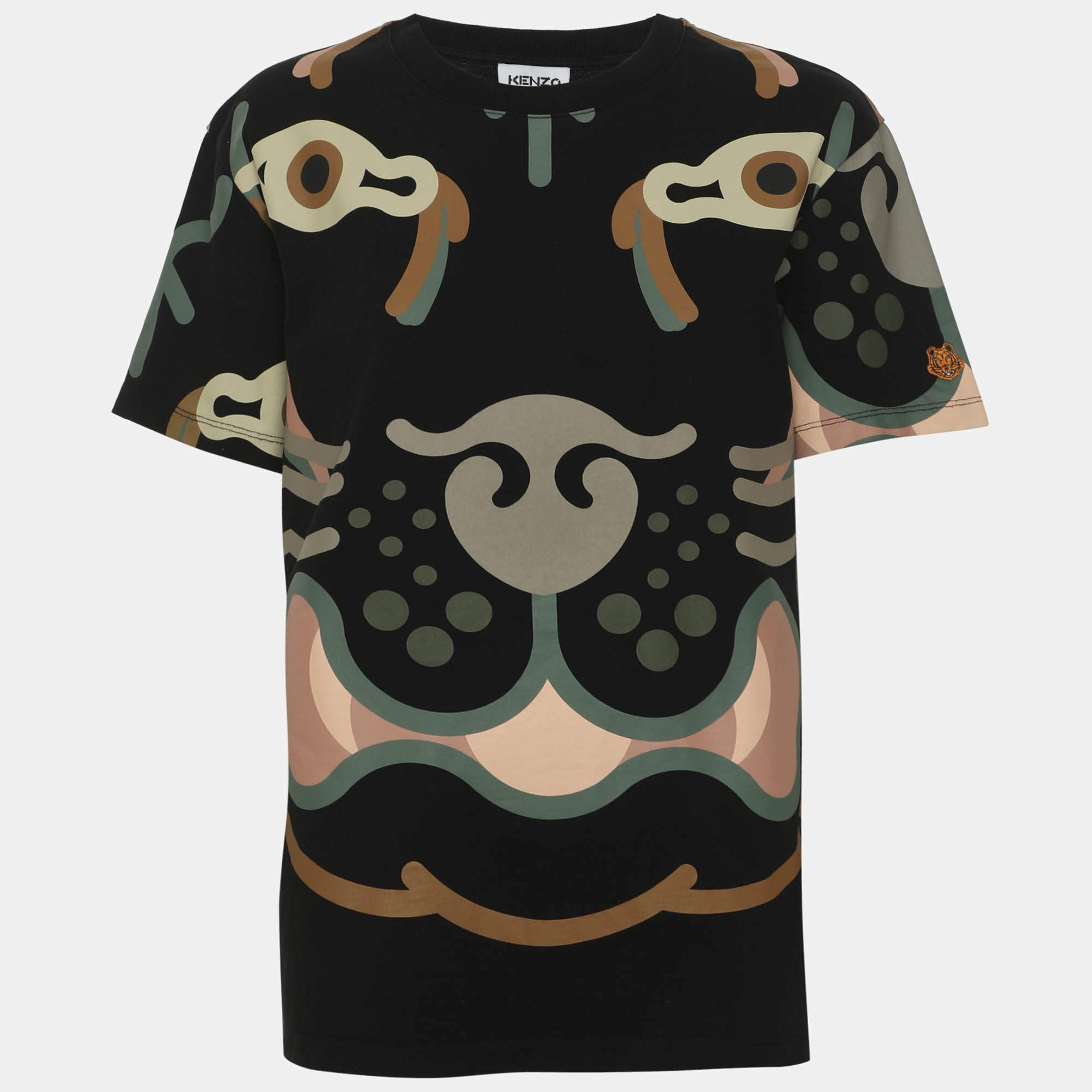 مملوكة مسبقًا Kenzo Black Multicolor Abstract Printed Tiger Jersey T-Shirt M