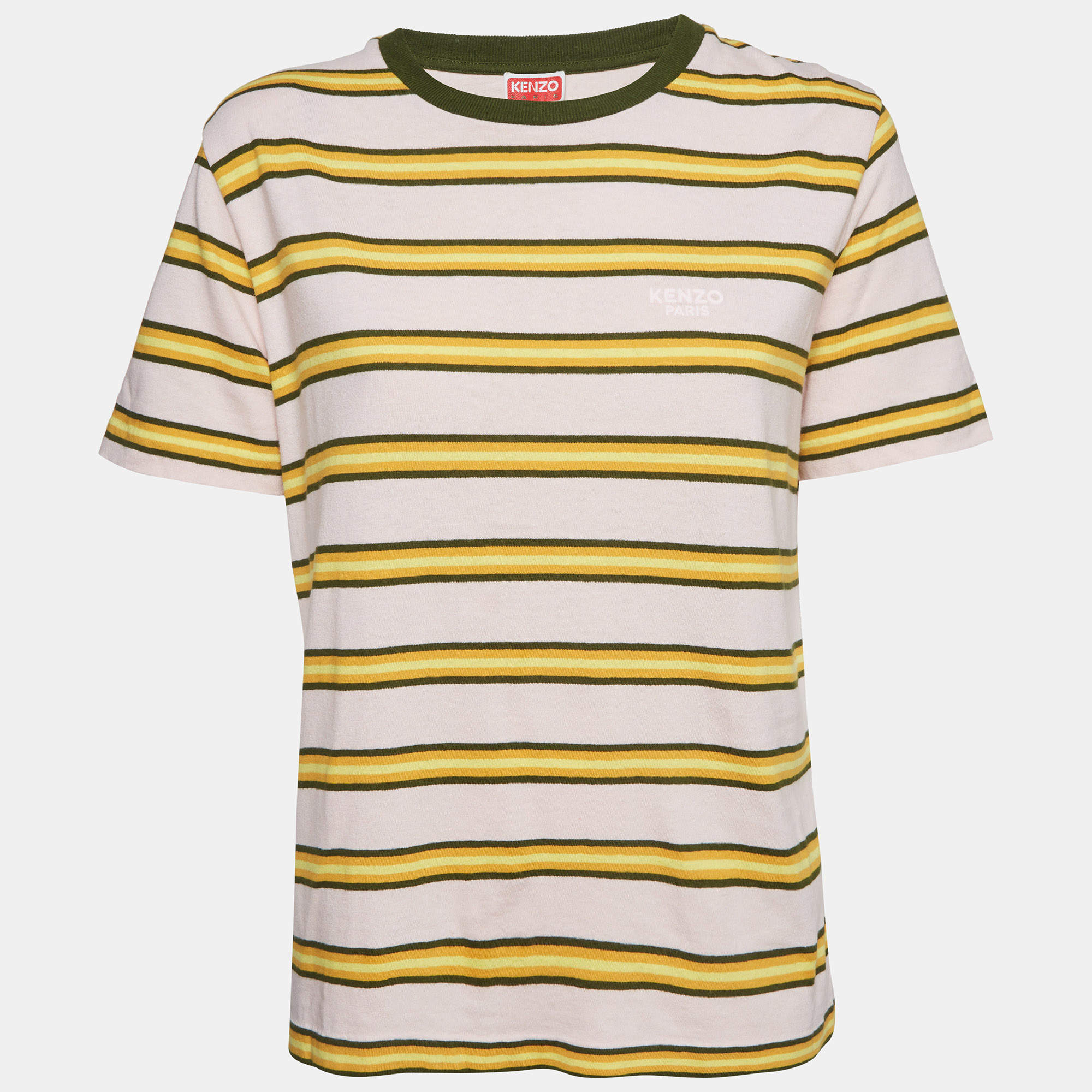 Pre Owned Kenzo Pink Striped Logo Embroidered Jersey Coast Lines T-Shirt S