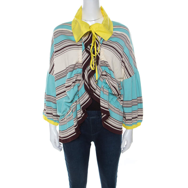 Pre Owned Kenzo Multicolor Striped Knit Contrast Collar Detail Cardigan XL