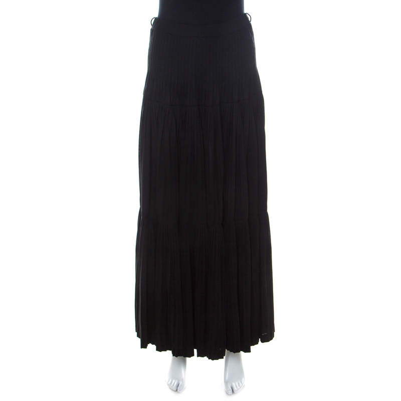 Pre Owned Kenzo Black Pleated Jersey A Line Maxi Skirt S