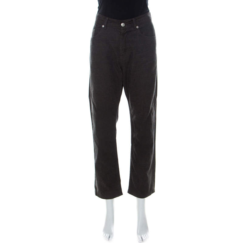 Kenzo Charcoal Grey Micro Checks Cotton Straight Leg Pants L