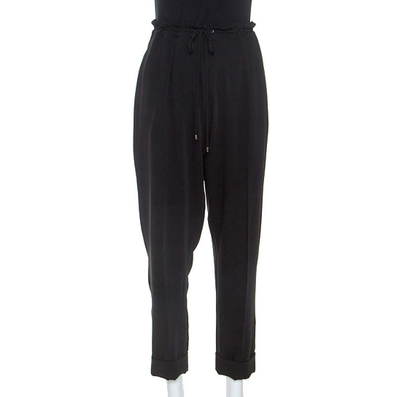 Pre Owned Kenzo Black Crepe Drawstring Pants XL