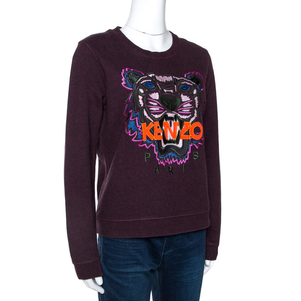 Kenzo Deep Purple Knit Embroidered Tiger Motif Sweatshirt M