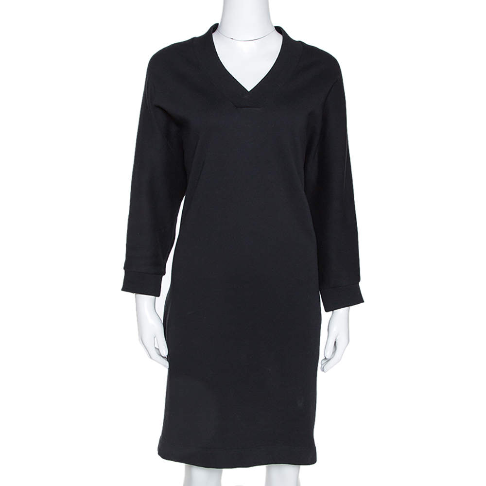 Pre Owned Kenzo Black Cotton Fleece Logo Print Sweatshirt Dress S