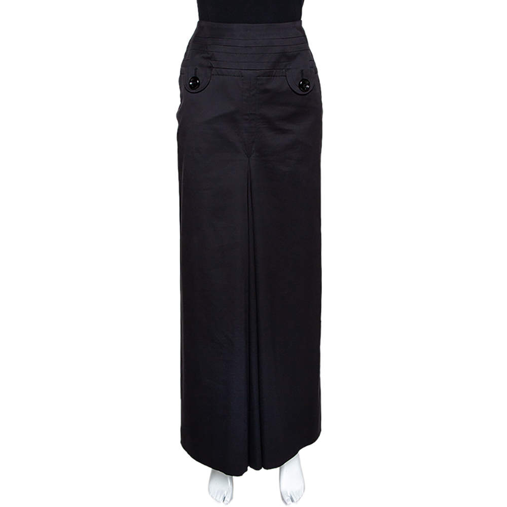 Pre Owned Kenzo Black Stretch Cotton Pleat Detail Flared Maxi Skirt S