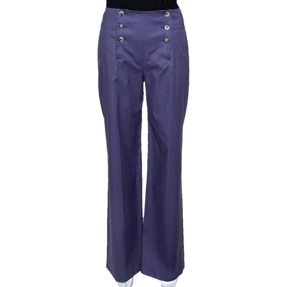 Pre Owned Kenzo Purple Cotton Wide Leg Trousers M
