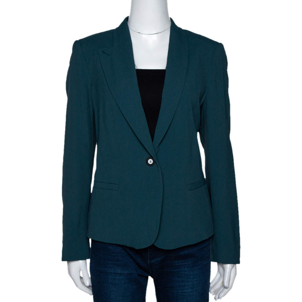 Kenzo Forest Green Crepe Gathered Detail Single Button Blazer M 