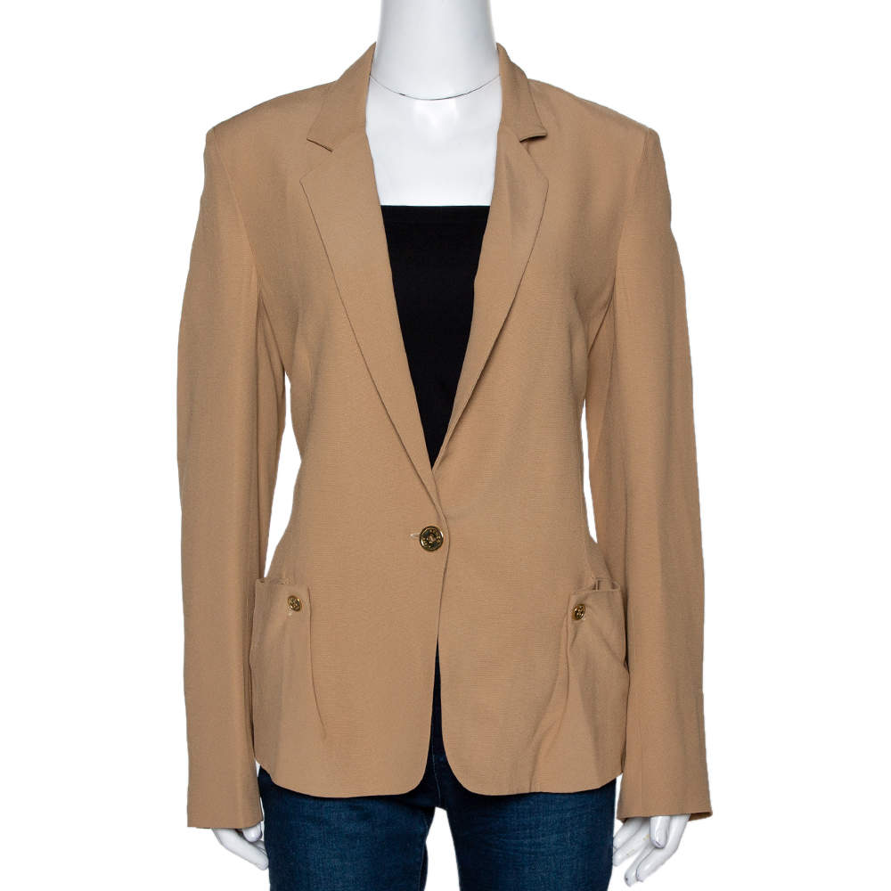Kenzo Camel Textured Crepe Single Button Blazer M