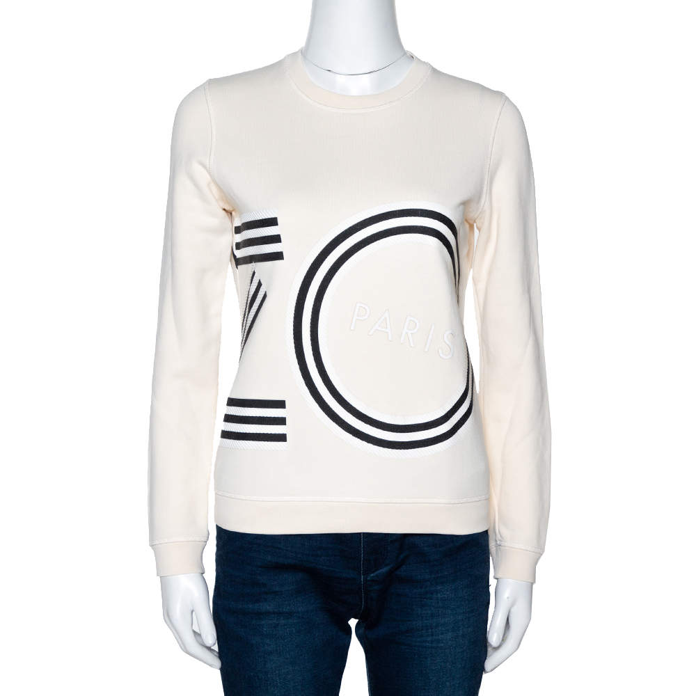 Pre Owned Kenzo Cream Embossed Logo Print Cotton Sweatshirt S