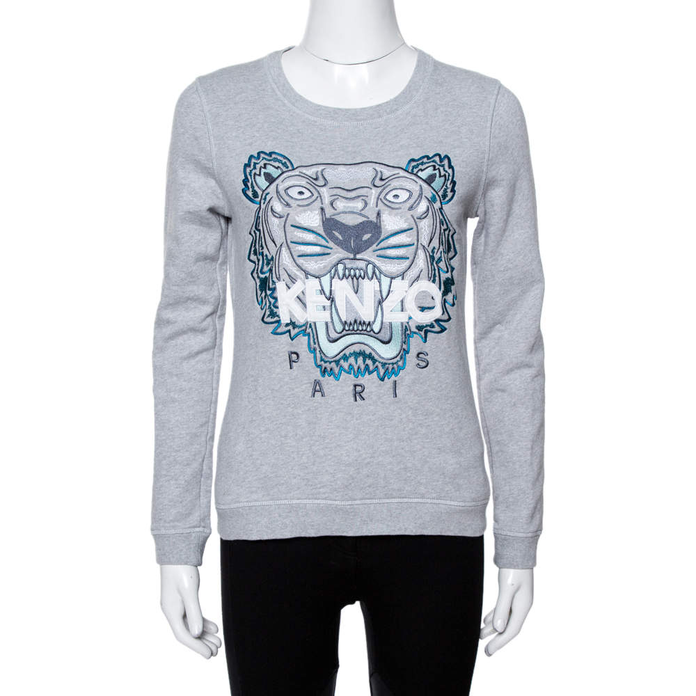 Kenzo Grey Tiger Embroidered Cotton Sweatshirt S
