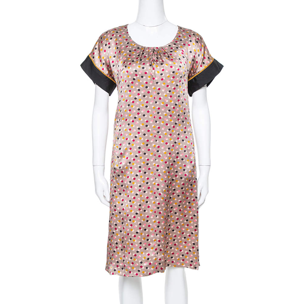 فستان كينزو حرير مطبوع بولكا دوت تجريدي متعدد الألوان مقاس وسط (ميديوم)