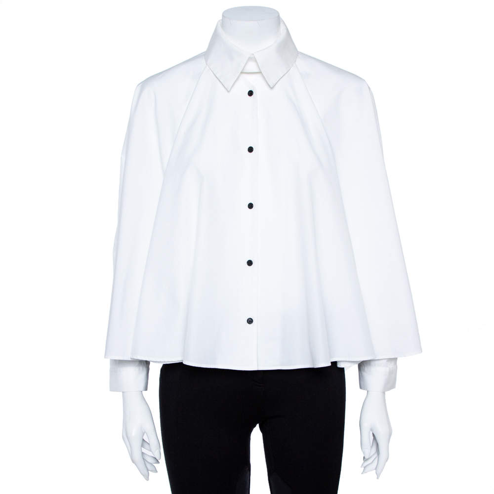 Pre Owned Kenzo White Cotton Poplin Trapeze Blouse M