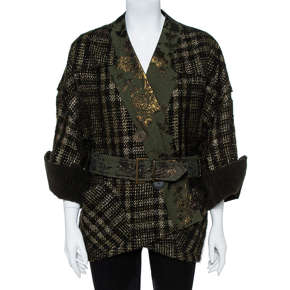 مملوكة مسبقًا جاكيت كينزو صوف ذهبي و أخضر مقاس كبير (لارج)