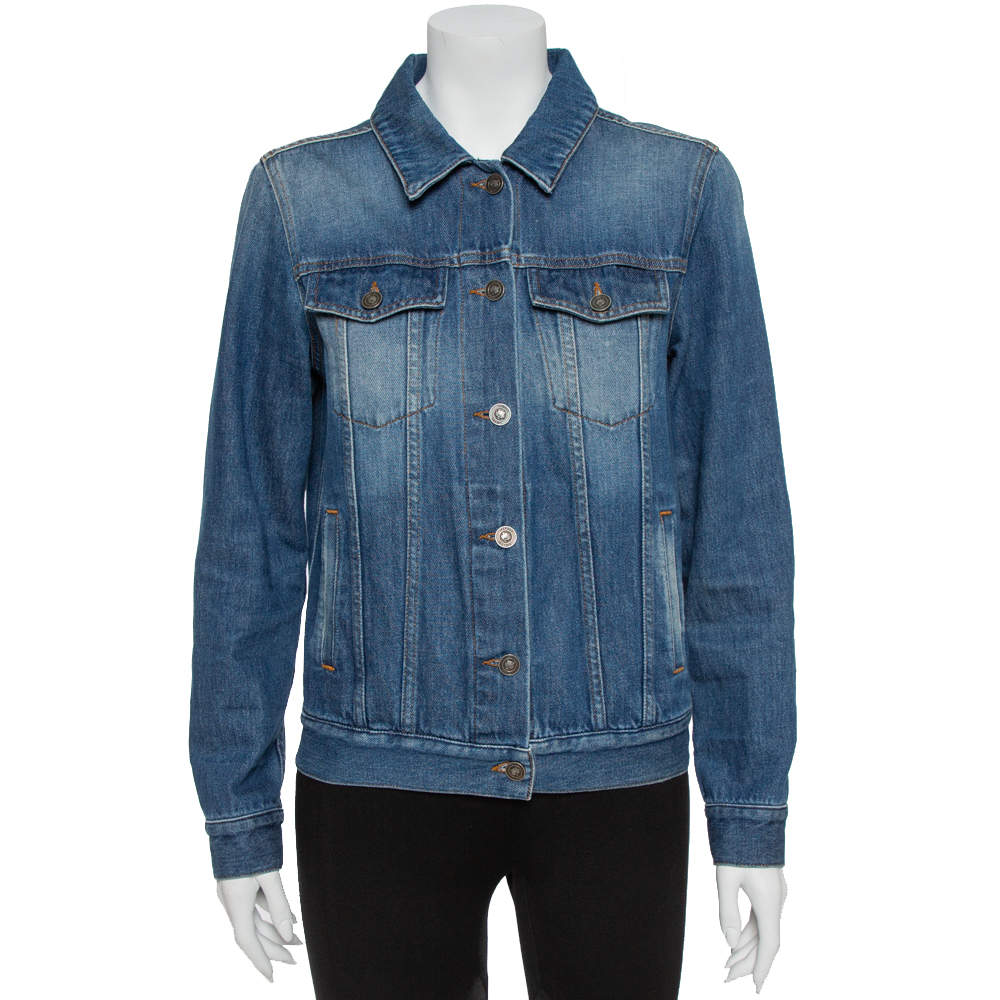 Pre Owned Kenzo Indigo Washed Denim Hyper Print Trucker Jacket M