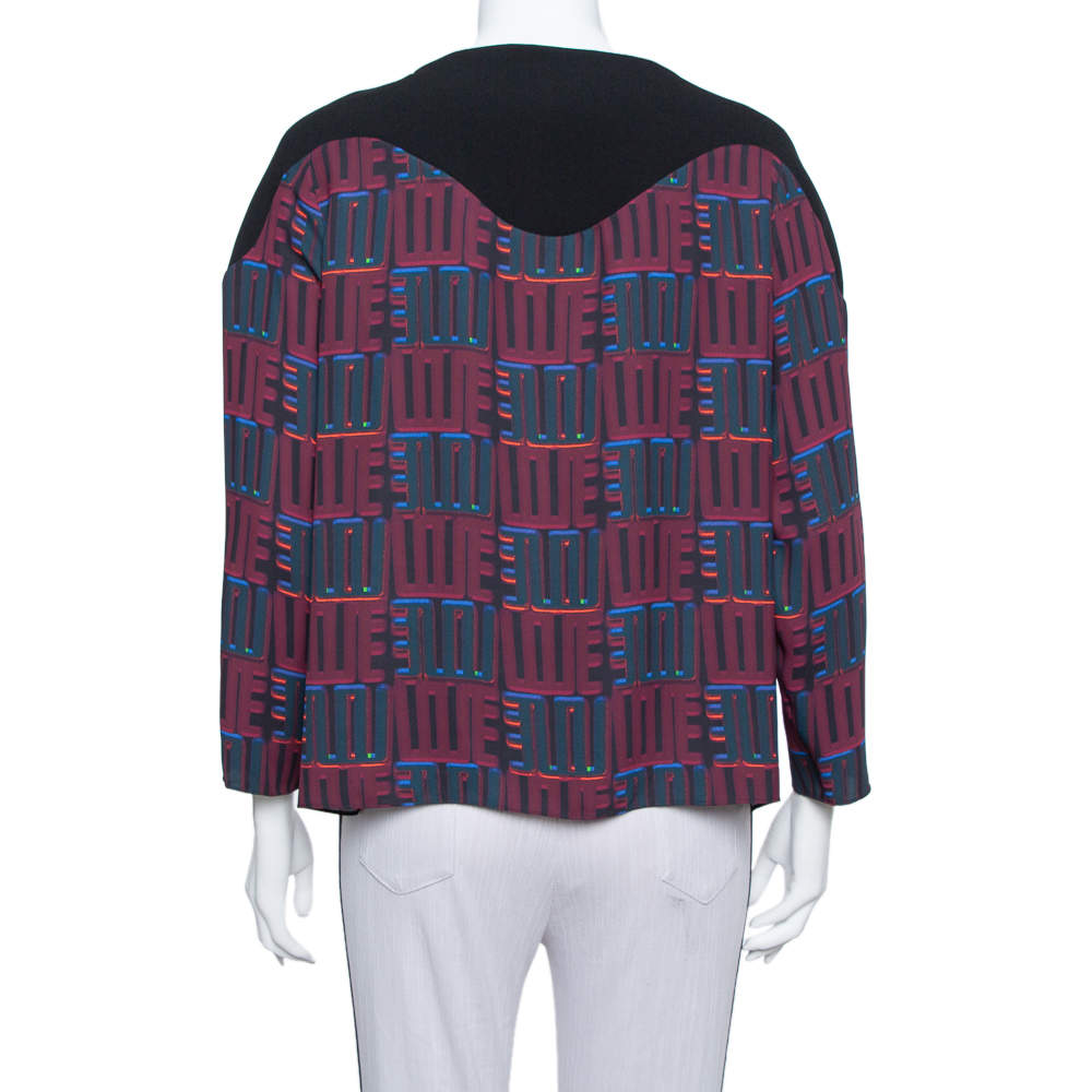 Pre Owned Kenzo Burgundy & Black Printed Crepe Top M
