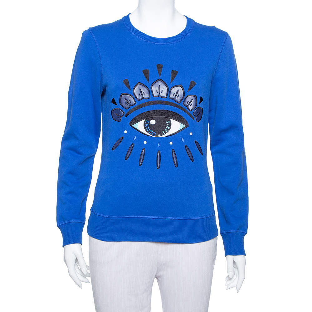 Kenzo Navy Blue Cotton Eye Embroidered Sweatshirt XS