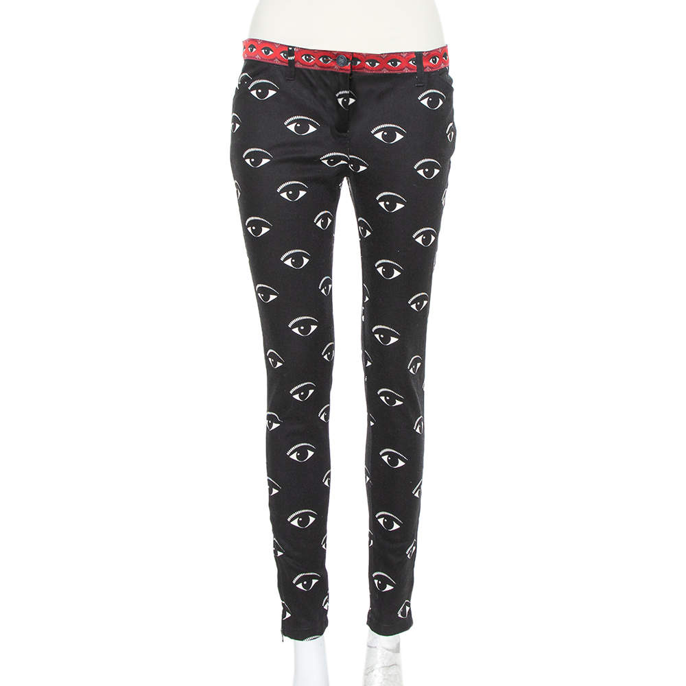 Pre Owned Kenzo Black Lotus Eye Printed Denim Skinny Fit Jeans M