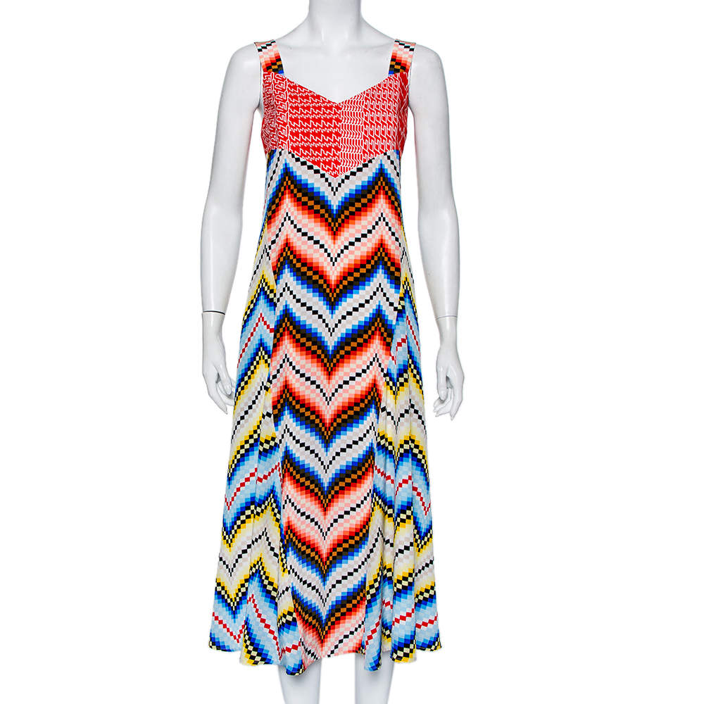Pre Owned Kenzo Multicolor Printed Chiffon Sleeveless Midi Dress L