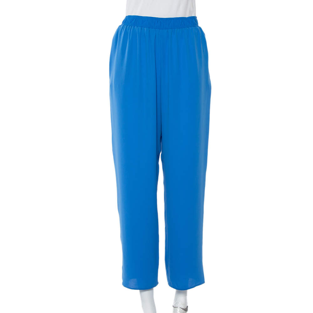 Pre Owned Kenzo Blue Chiffon Elastic Waist Detail Pants M