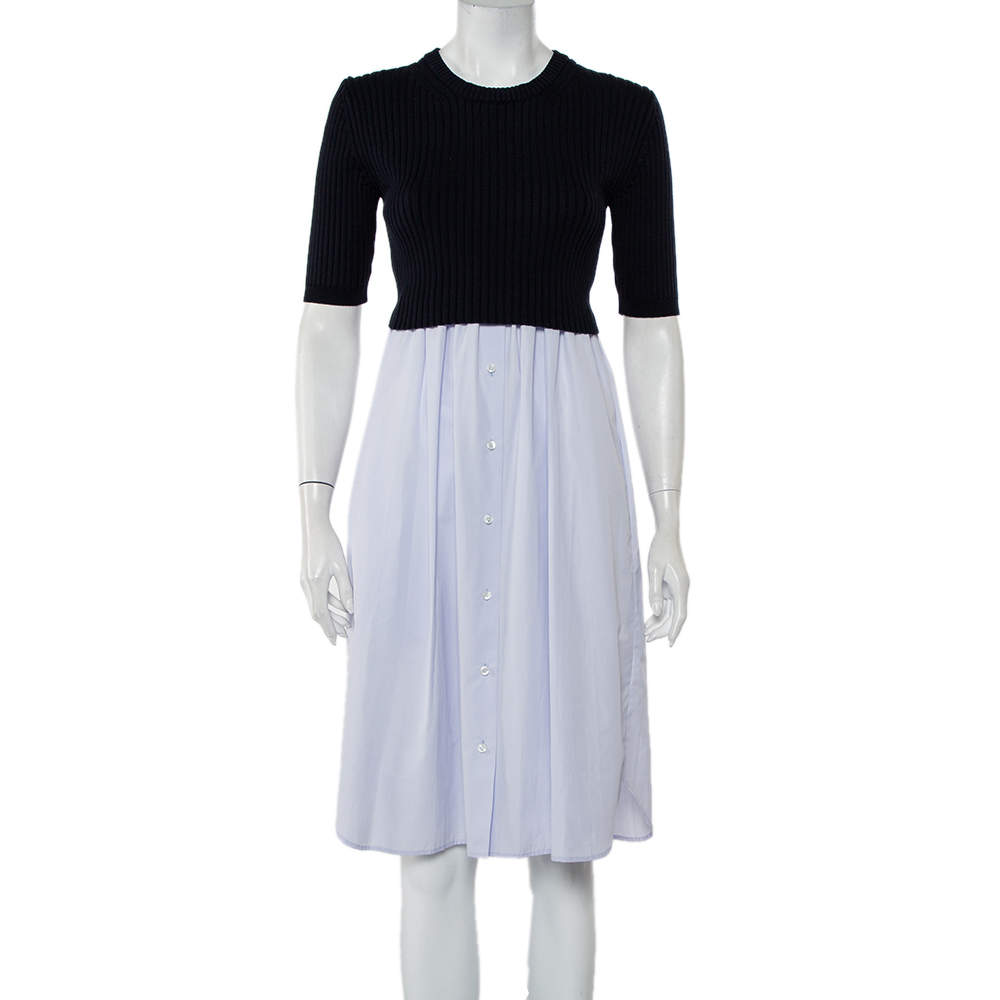 Pre Owned Kenzo Two Tone Knit & Cotton Paneled Dress S